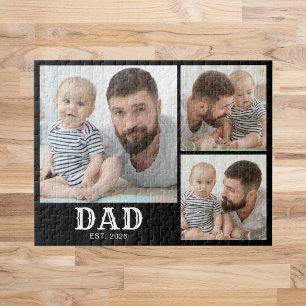 Dad Established Bold Typography Black 3 Photo Jigsaw Puzzle