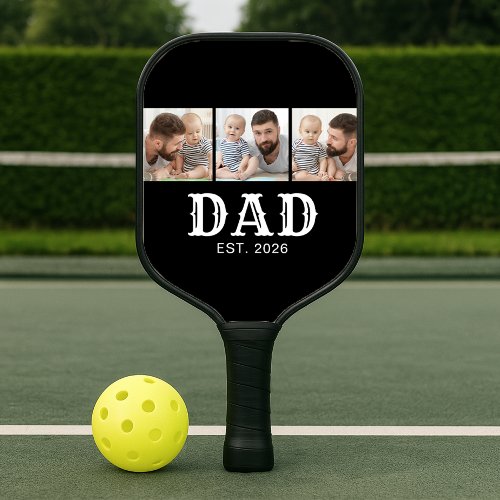 Dad Established Bold Typography Black 3 Photo Pickleball Paddle