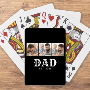 Dad Established Bold Typography Black 3 Photo Poker Cards