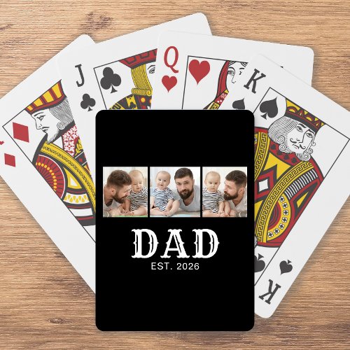 Dad Established Bold Typography Black 3 Photo Poker Cards