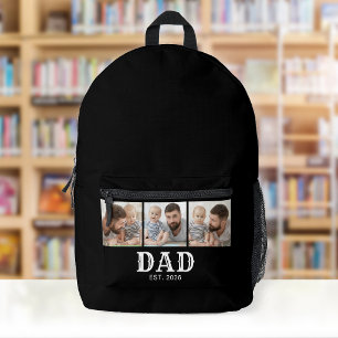 Dad Established Bold Typography Black 3 Photo Printed Backpack