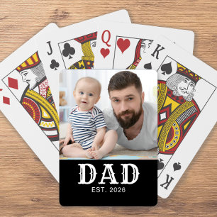 Dad Established Bold Typography Black Photo Poker Cards