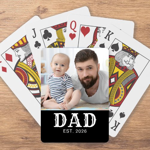 Dad Established Bold Typography Black Photo Poker Cards