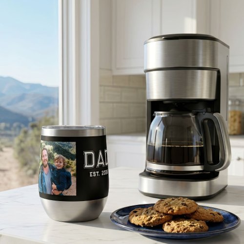 Dad Established Bold Typography Black Photo Thermal Wine Tumbler