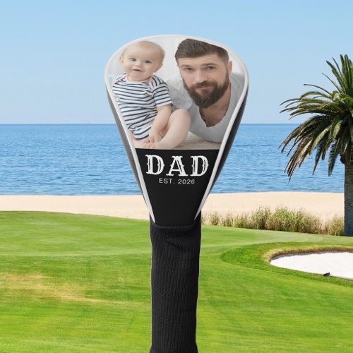 Dad Established Bold Typography Photo Golf Head Cover