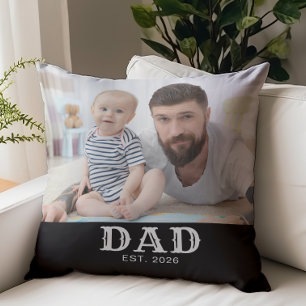 Dad Established Bold Typography Photo Throw Pillow
