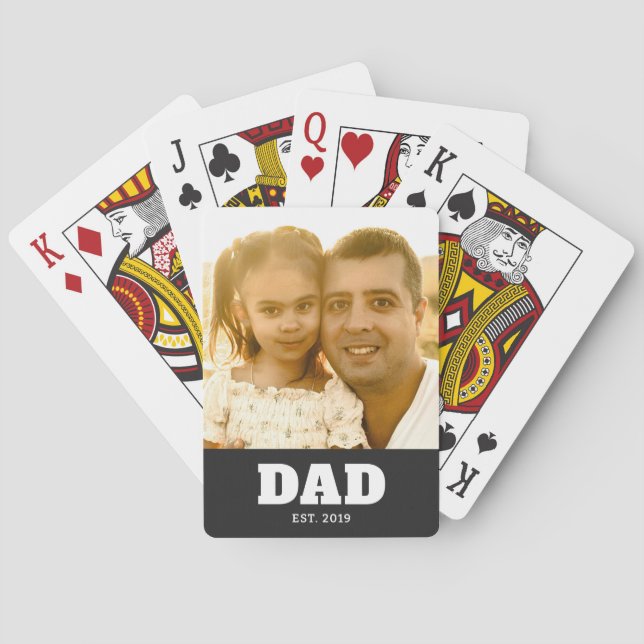 Dad Established Bold White & Black Photo Poker Cards (Back)