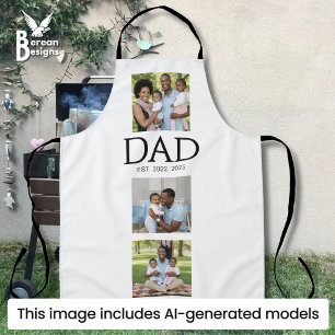 Dad Established Caps Black 3 Photo Fathers Day Apron