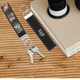 Dad Established Custom Year 3 Photo Wrist Keychain