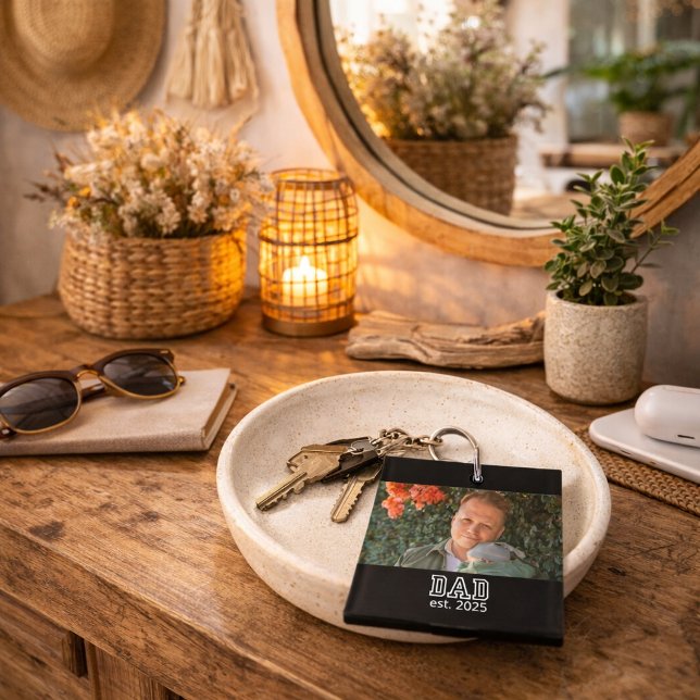 Dad Established Custom Year Photo Father Keepsake Keychain (Creator Uploaded)