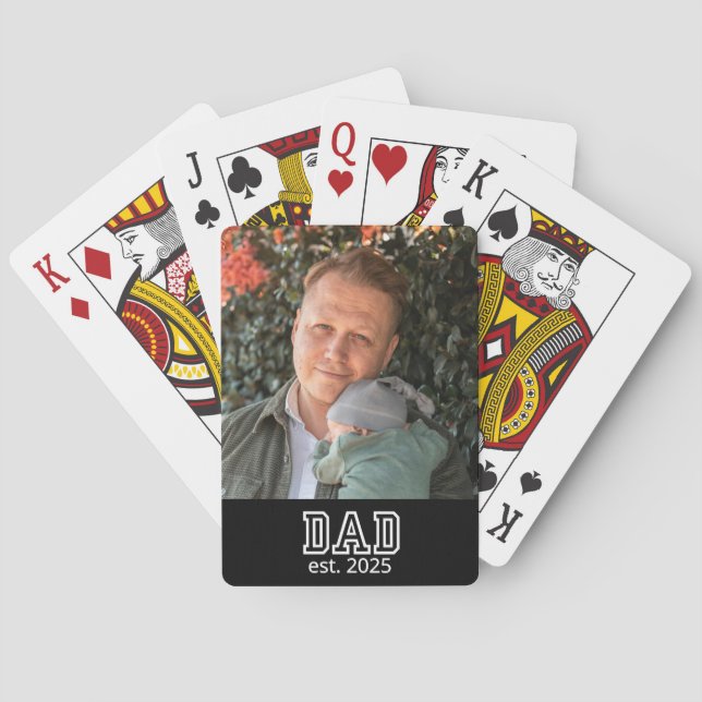Dad Established Custom Year Photo Father Keepsake Poker Cards (Back)