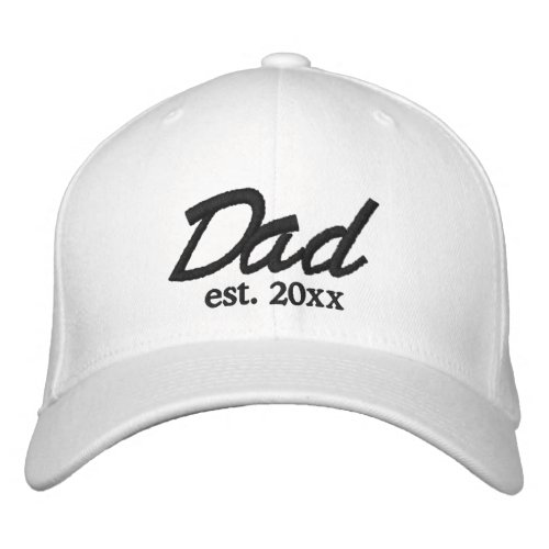 Dad Established date black  white custom script Embroidered Baseball Cap