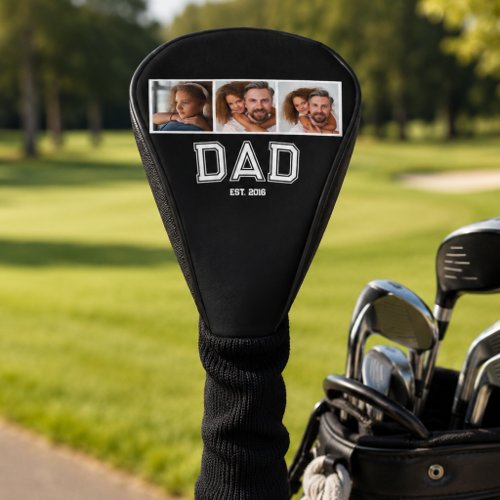 Dad Established Elegant 3 Photo Gifts Black Golf Head Cover