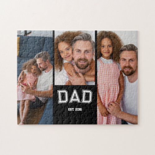 Dad Established Elegant 3 Photo Gifts  Jigsaw Puzzle