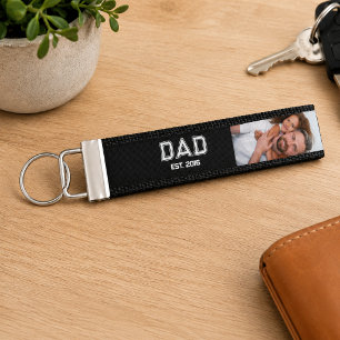Dad Established Elegant 3 Photo Gifts Wrist Keychain