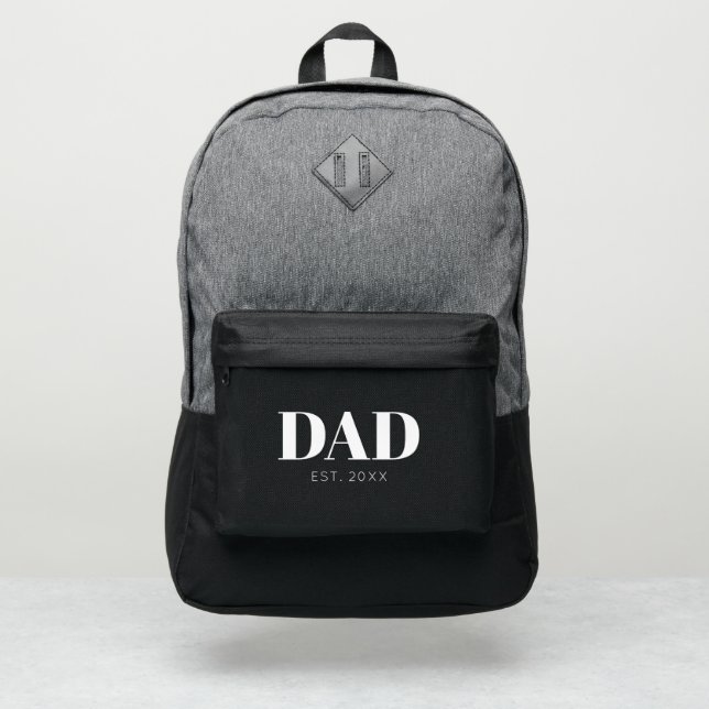 Dad Established Est Year Minimal Simple Text Port Authority® Backpack (Front)