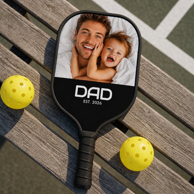 Dad Established Fun Bold Photo Pickleball Paddle (Creator Uploaded)