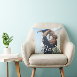 Dad Established Fun Script Photo Heart Gift Throw Pillow