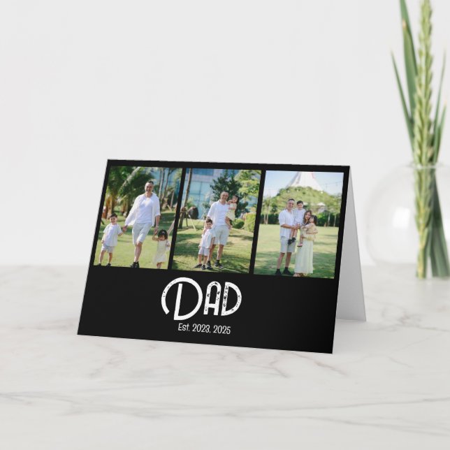 Dad Established Grunge Text 3 Photo Thank You Card (Front)
