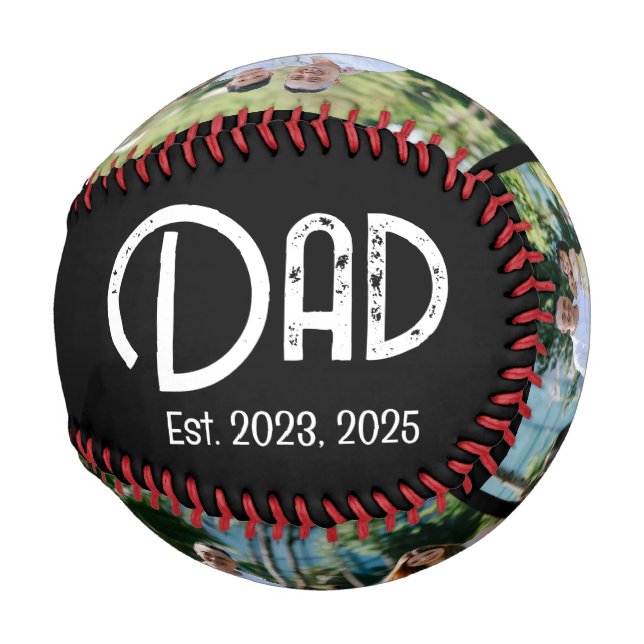 Dad Established Grunge Text Black 3 Photo Baseball (Back Left)