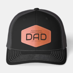 Dad Established Kids Name Leather Patch Hat