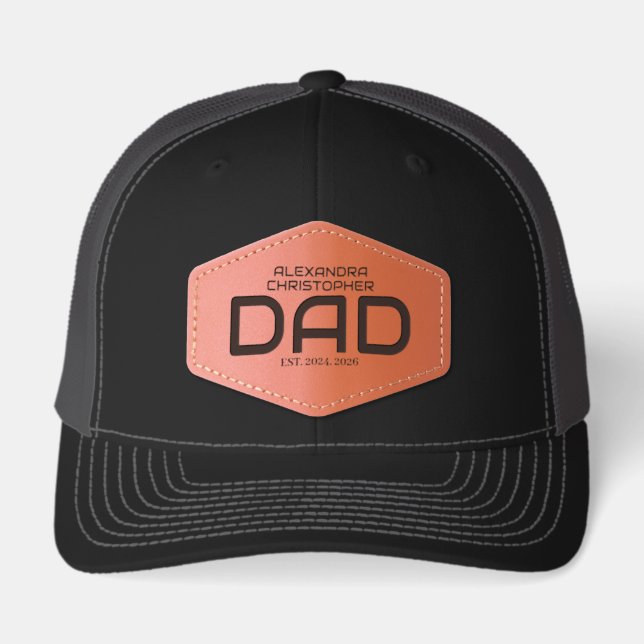 Dad Established Kids Name Leather Patch Hat (Front)