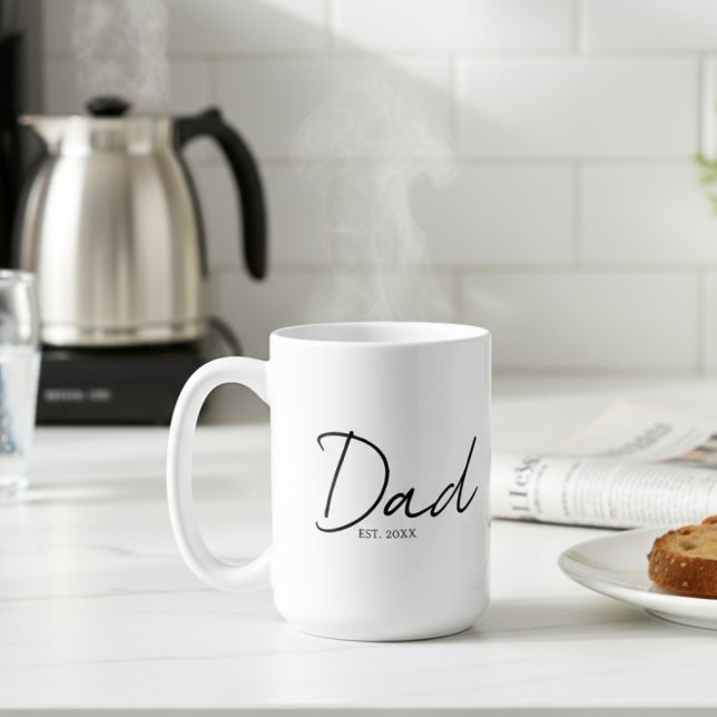 Dad Established Minimal Modern Script Black Coffee Mug (Creator Uploaded)