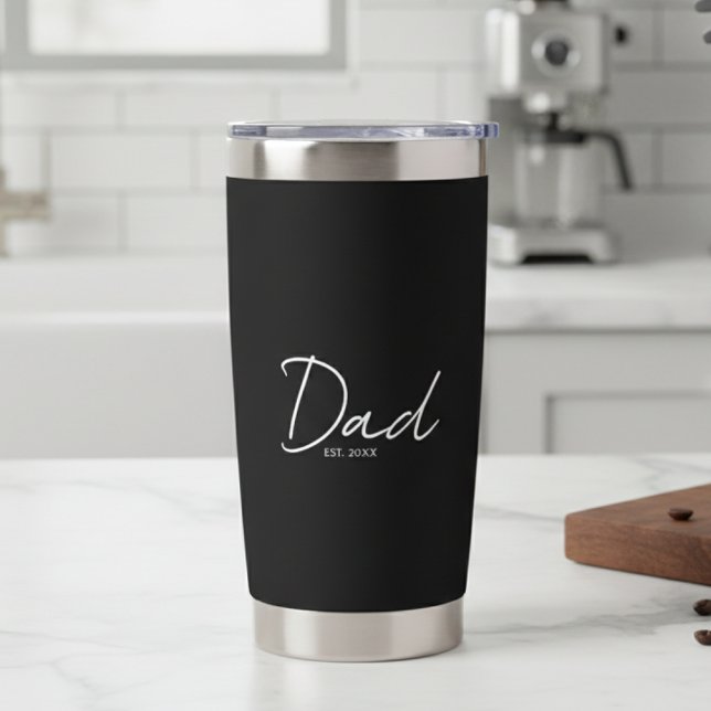Dad Established Minimal Modern Script Black Insulated Tumbler (Creator Uploaded)