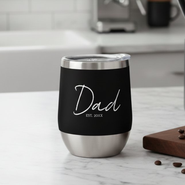 Dad Established Minimal Modern Script Black Thermal Wine Tumbler (Creator Uploaded)