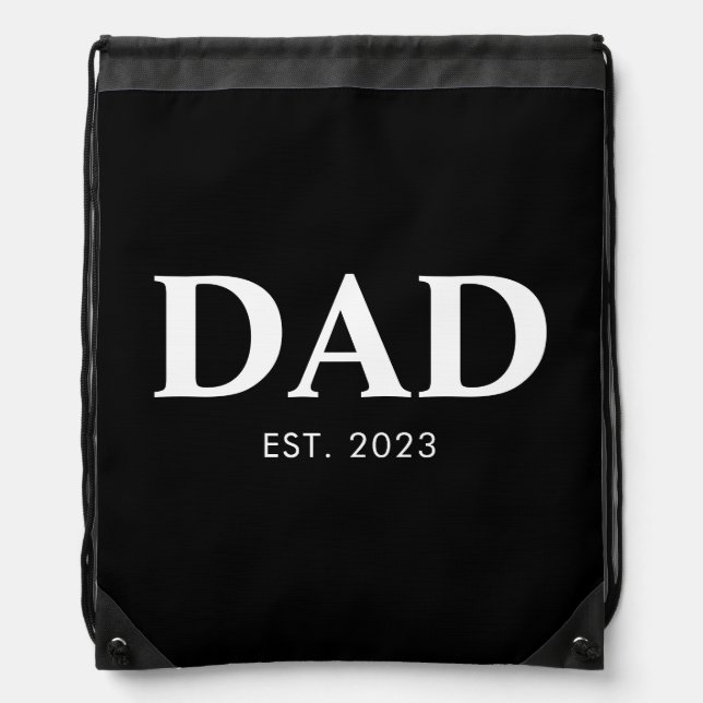 Dad Established Minimal Simple Text Est Year Drawstring Bag (Front)