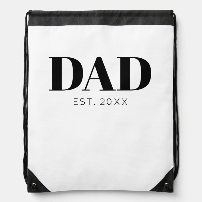 Dad Established Minimal Simple Text Est Year Drawstring Bag (Front)