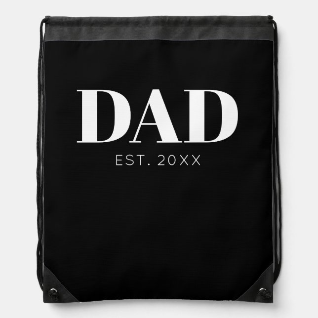 Dad Established Minimal Simple Text Est Year Drawstring Bag (Front)