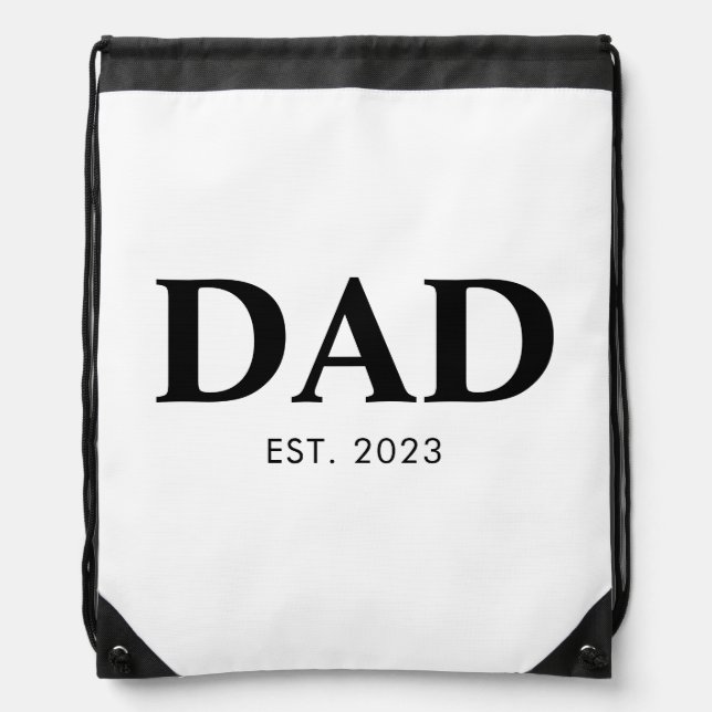 Dad Established Minimal Simple Text Est Year Drawstring Bag (Front)