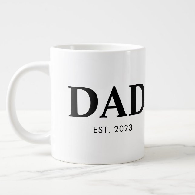 Dad Established Minimal Simple Text Est Year Giant Coffee Mug (Left)