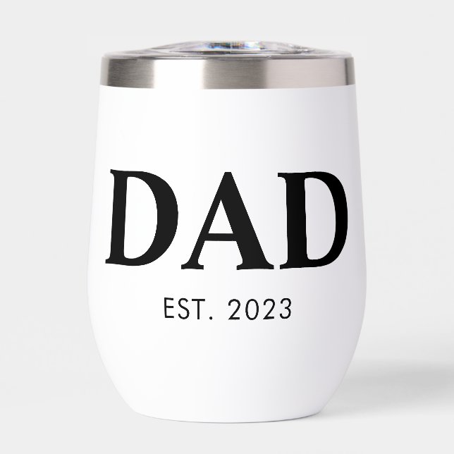 Dad Established Minimal Simple Text Est Year Thermal Wine Tumbler (Front)