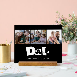 Dad Established Modern 3 Kids Photo Collage Acrylic Sign