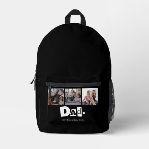 Dad Established Modern 3 Kids Photo Collage  Printed Backpack