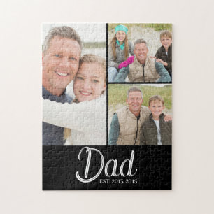 Dad Established Modern 3 Photo Jigsaw Puzzle