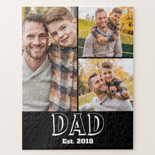 Dad Established Modern 3 Photo Jigsaw Puzzle