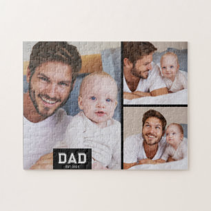 Dad Established Modern 3 Photo Jigsaw Puzzle