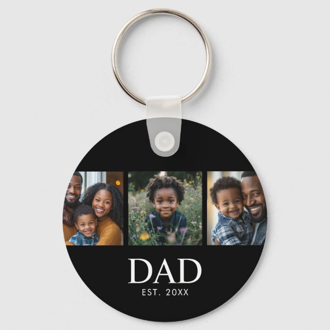 Dad Established Modern 3 Photo Keychain (Front)