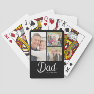 Dad Established Modern 3 Photo Poker Cards