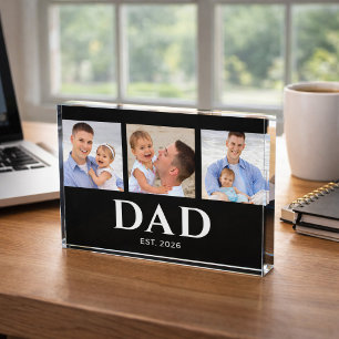 Dad Established Modern Black 3 Photo Block