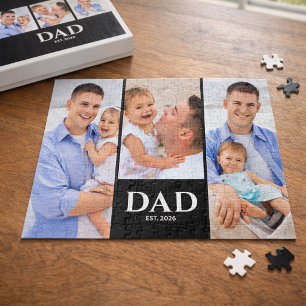 Dad Established Modern Black 3 Photo Jigsaw Puzzle