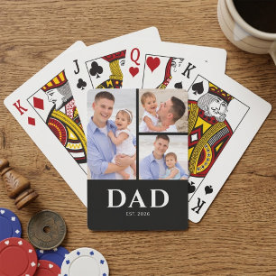 Dad Established Modern Black 3 Photo Poker Cards