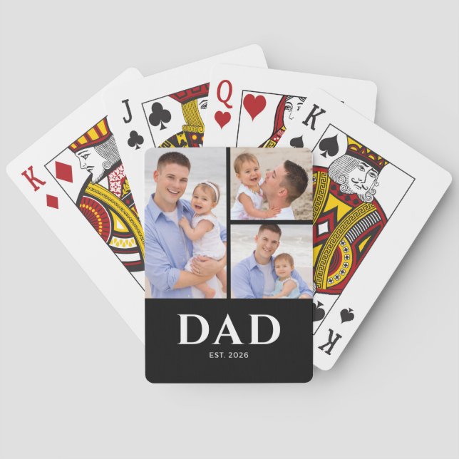 Dad Established Modern Black 3 Photo Poker Cards (Back)