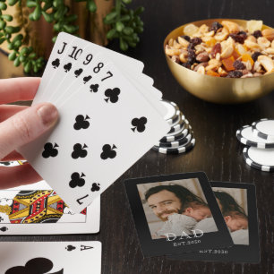 Dad Established Modern Black Photo Poker Cards