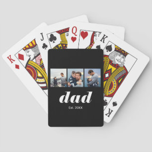 Dad Established Modern Bold 3 Photo Poker Cards