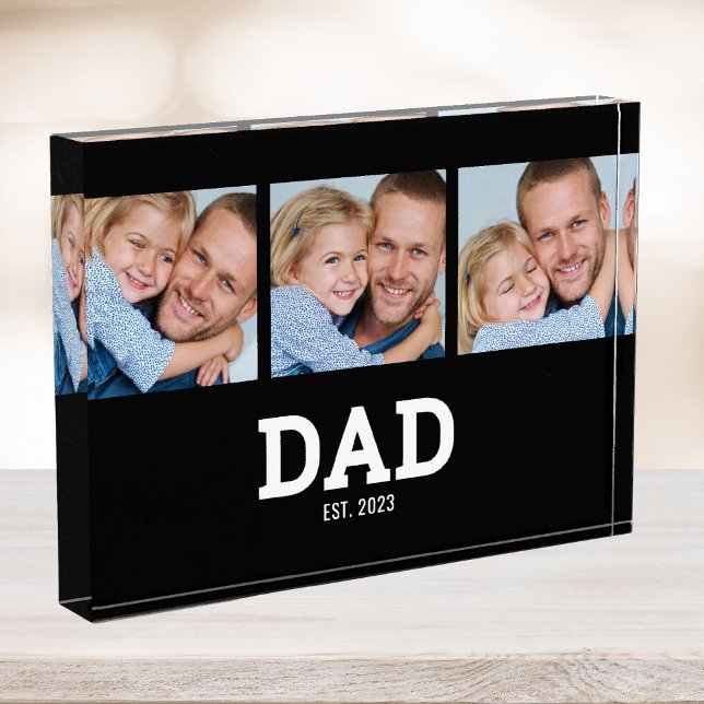Dad Established Modern Bold Black 3 Photo Acrylic Award (Creator Uploaded)