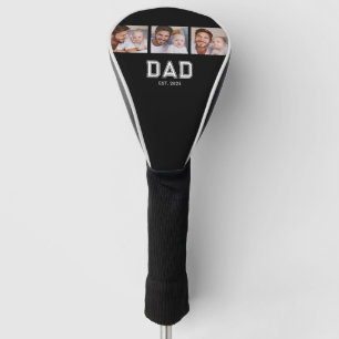 Dad Established Modern Bold Black 3 Photo Golf Head Cover